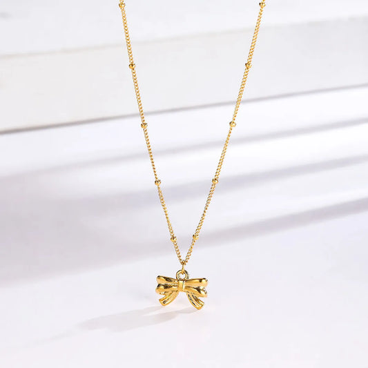 304 Stainless Steel 18K Gold Plated Sweet Plating Bow Knot Pendant Necklace