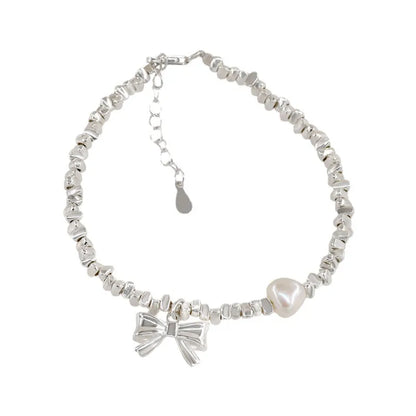 Sweet Bow Knot Sterling Silver Beaded Pearl Plating Bracelets