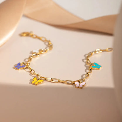 Sweet Butterfly 304 Stainless Steel Enamel Titanium Steel 16K Gold Plated Women'S Anklet