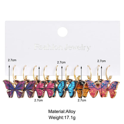 Sweet Butterfly Alloy Enamel Earrings 5 Pairs