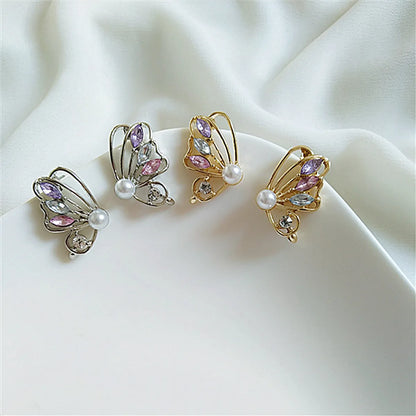 Sweet Butterfly Alloy Inlay Artificial Pearls Rhinestones Women's Earrings 1 Pair