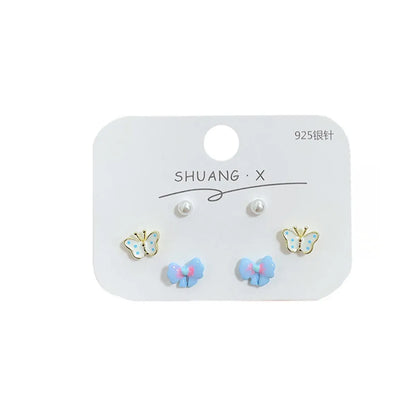 Sweet Butterfly Bow Knot Alloy Inlay Artificial Pearls Women's Ear Studs