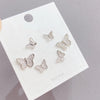 Sweet Butterfly Copper Ear Studs Gold Plated Zircon Copper Earrings 3 Pairs