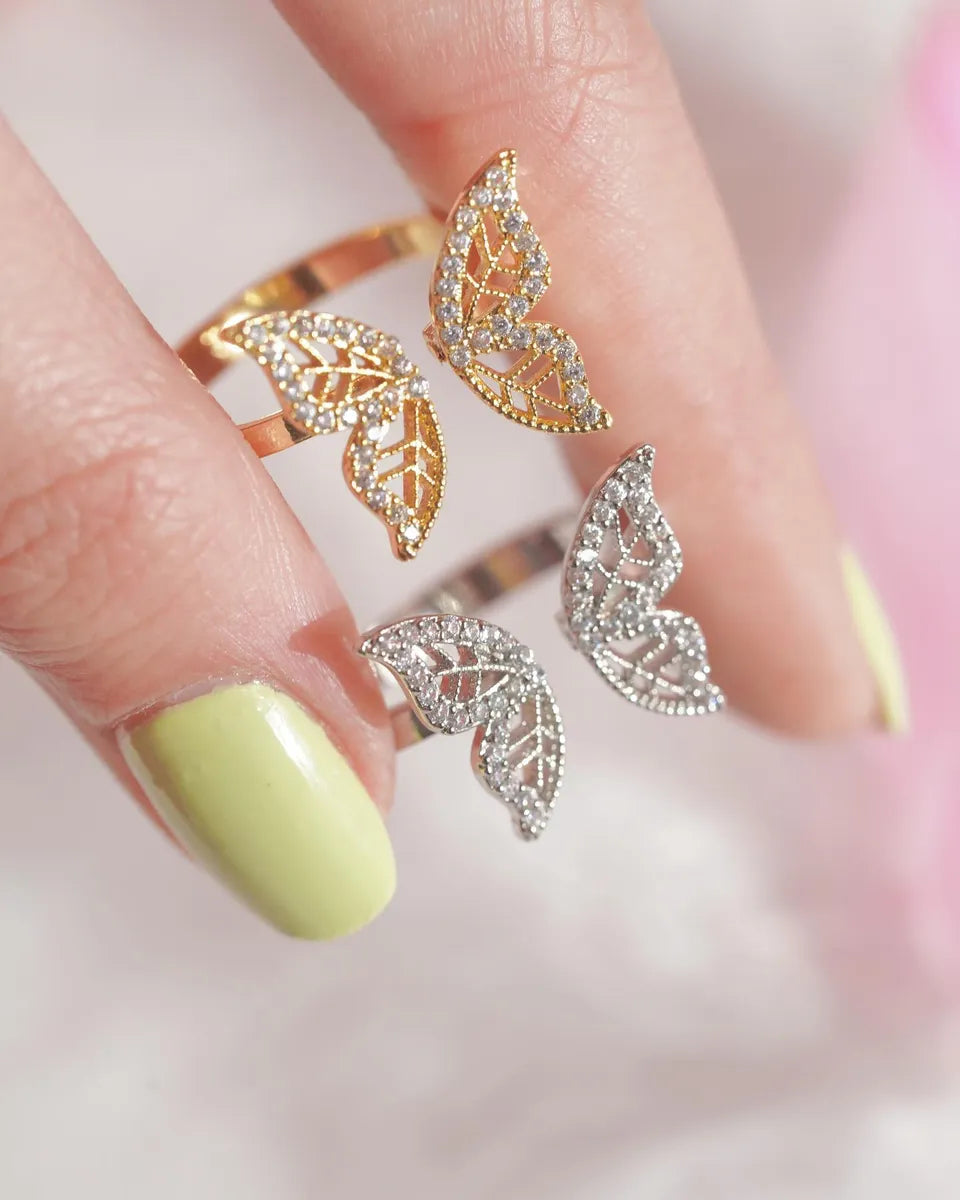 Sweet Butterfly Copper Plating Inlay Zircon Gold Plated Open Rings