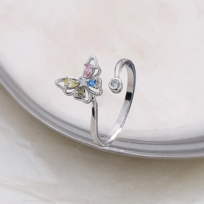 Sweet Butterfly Copper Plating Inlay Zircon Open Ring