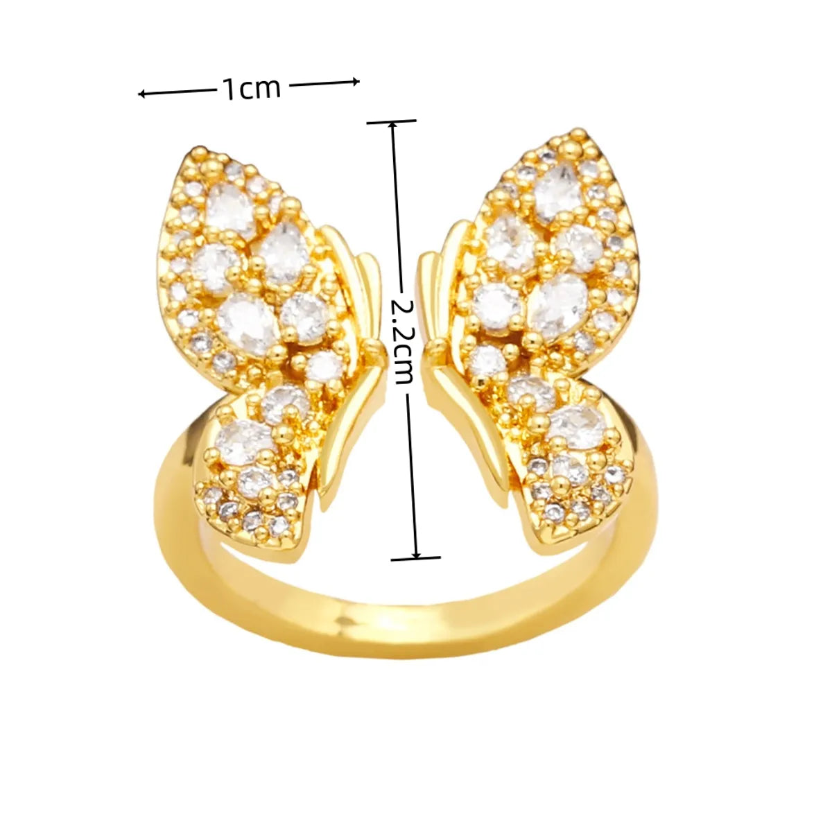 Sweet Butterfly Copper Plating Inlay Zircon White Gold Plated Open Rings