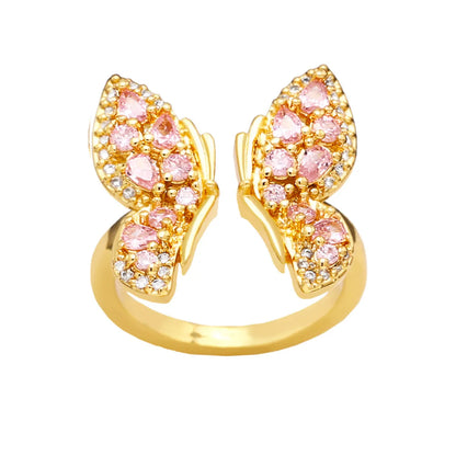 Sweet Butterfly Copper Plating Inlay Zircon White Gold Plated Open Rings