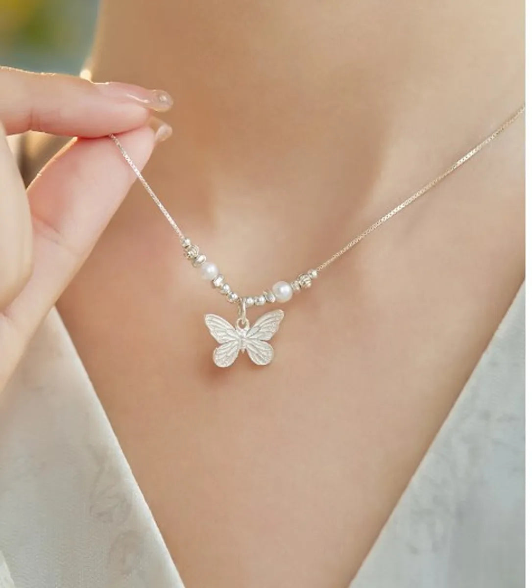 Sweet Butterfly Freshwater Pearl Sterling Silver Pendant Necklace In Bulk