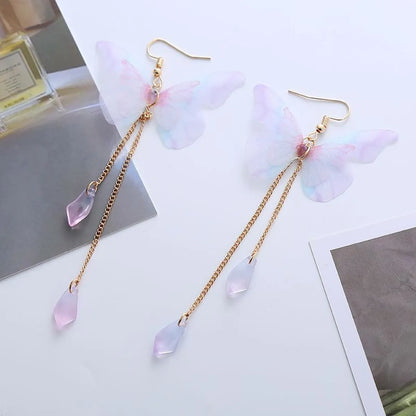 Sweet Butterfly Polyester Fabric Alloy Inlay Artificial Pearls Rhinestones Women'S Earrings 1 Pair