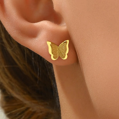 Sweet Butterfly Stainless Steel Ear Studs Three-dimensional Stainless Steel Earrings 1 Pair