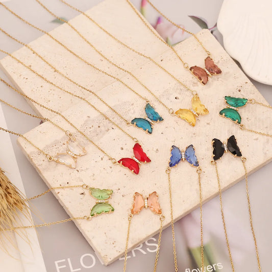 Sweet Butterfly Stainless Steel Necklace Plating Glass Stainless Steel Necklaces