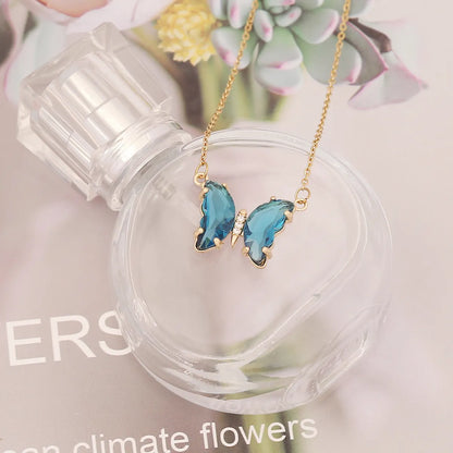 Sweet Butterfly Stainless Steel Necklace Plating Glass Stainless Steel Necklaces