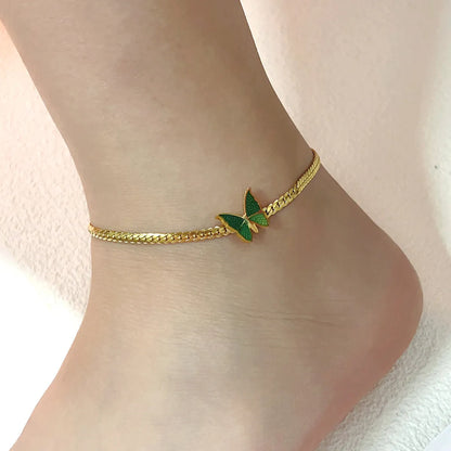 Sweet Butterfly Stainless Steel Plating 18k Gold Plated Anklet Necklace