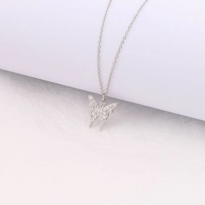 Sweet Butterfly Sterling Silver Zircon Pendant Necklace In Bulk