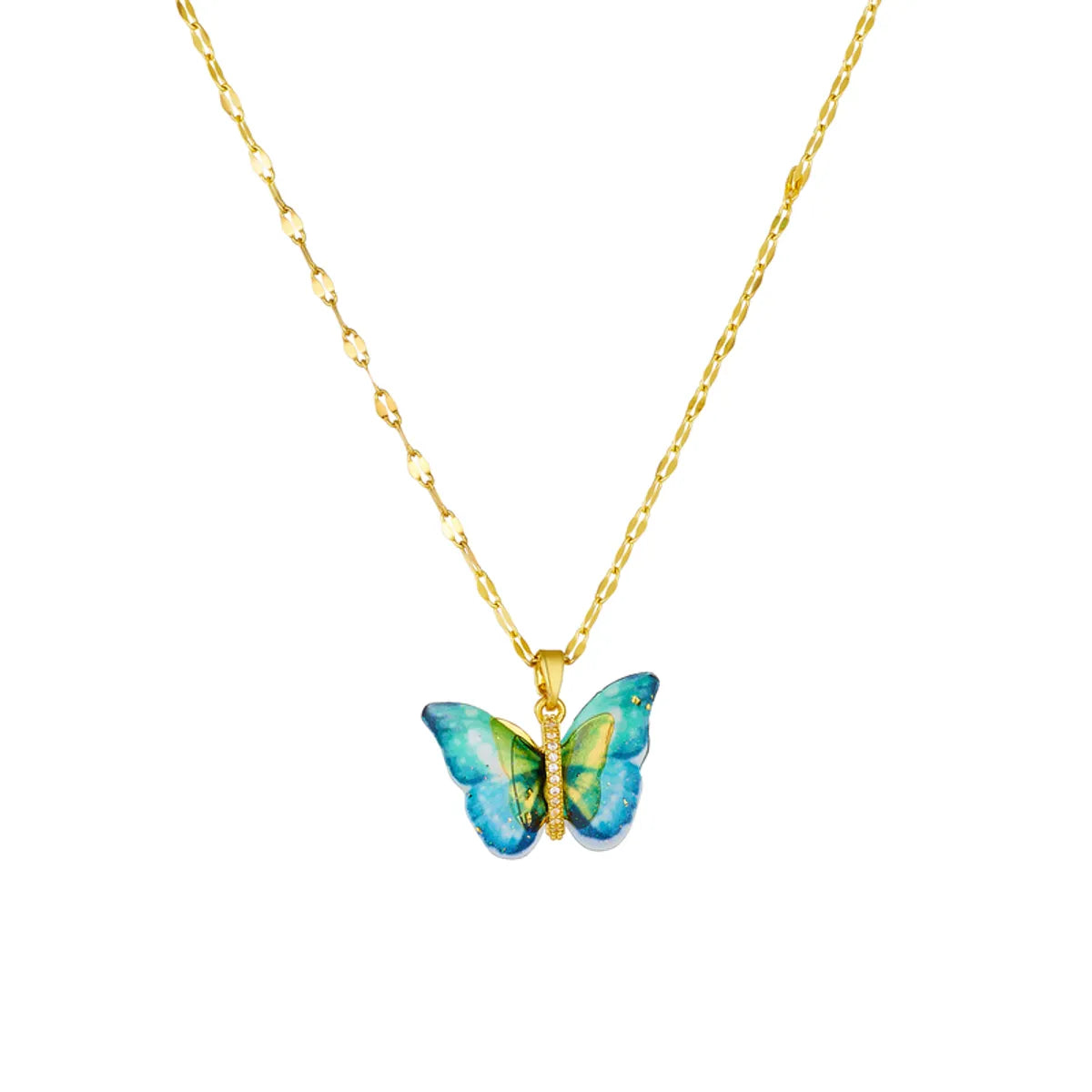 Sweet Butterfly Titanium Steel Artificial Gemstones Pendant Necklace In Bulk