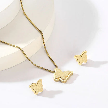 Sweet Butterfly Titanium Steel Heart Butterfly Titanium Steel 18k Gold Plated Jewelry Set