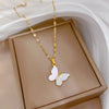 Sweet Butterfly Titanium Steel Inlay Shell Necklace