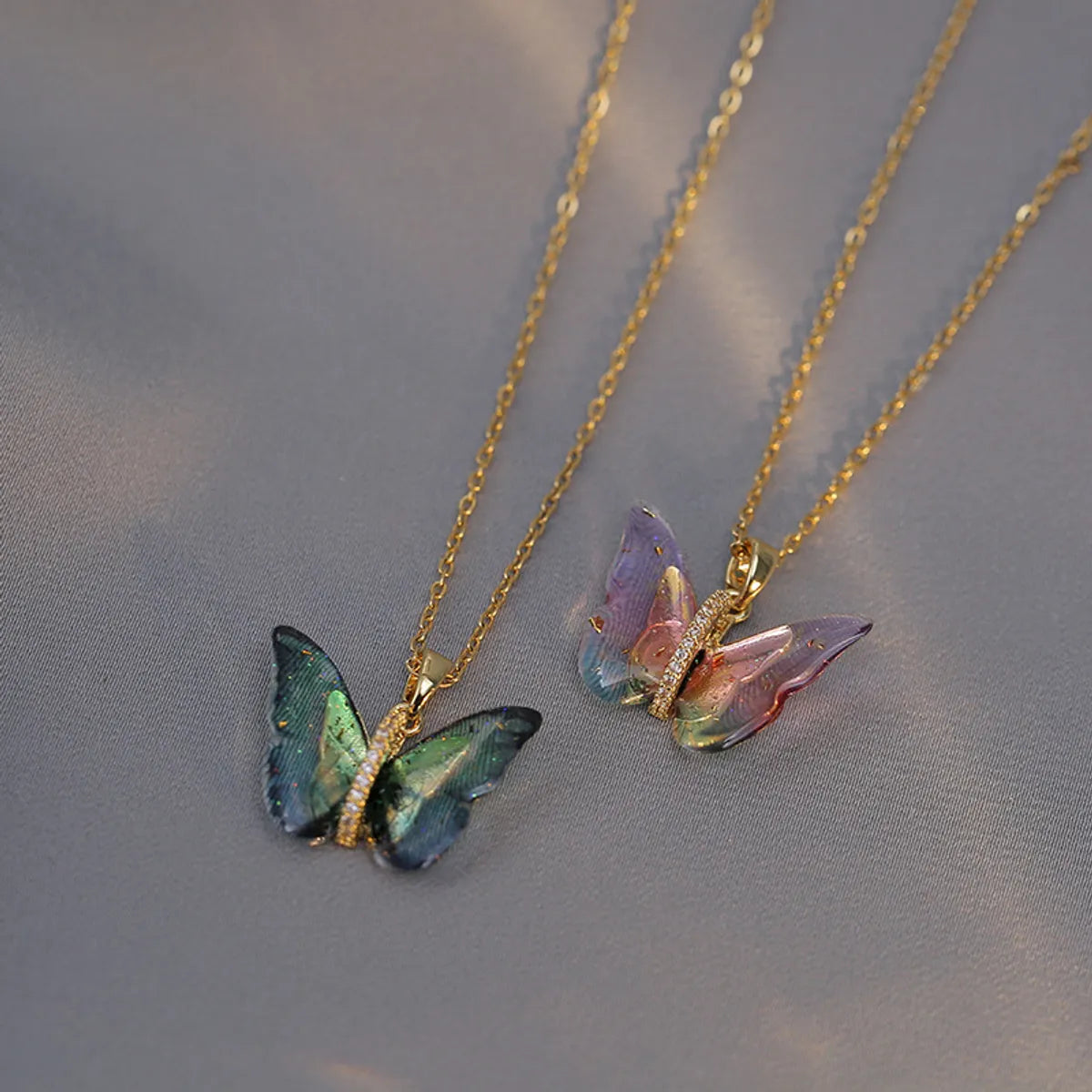 Sweet Butterfly Titanium Steel Inlay Zircon Pendants Pendant Necklace