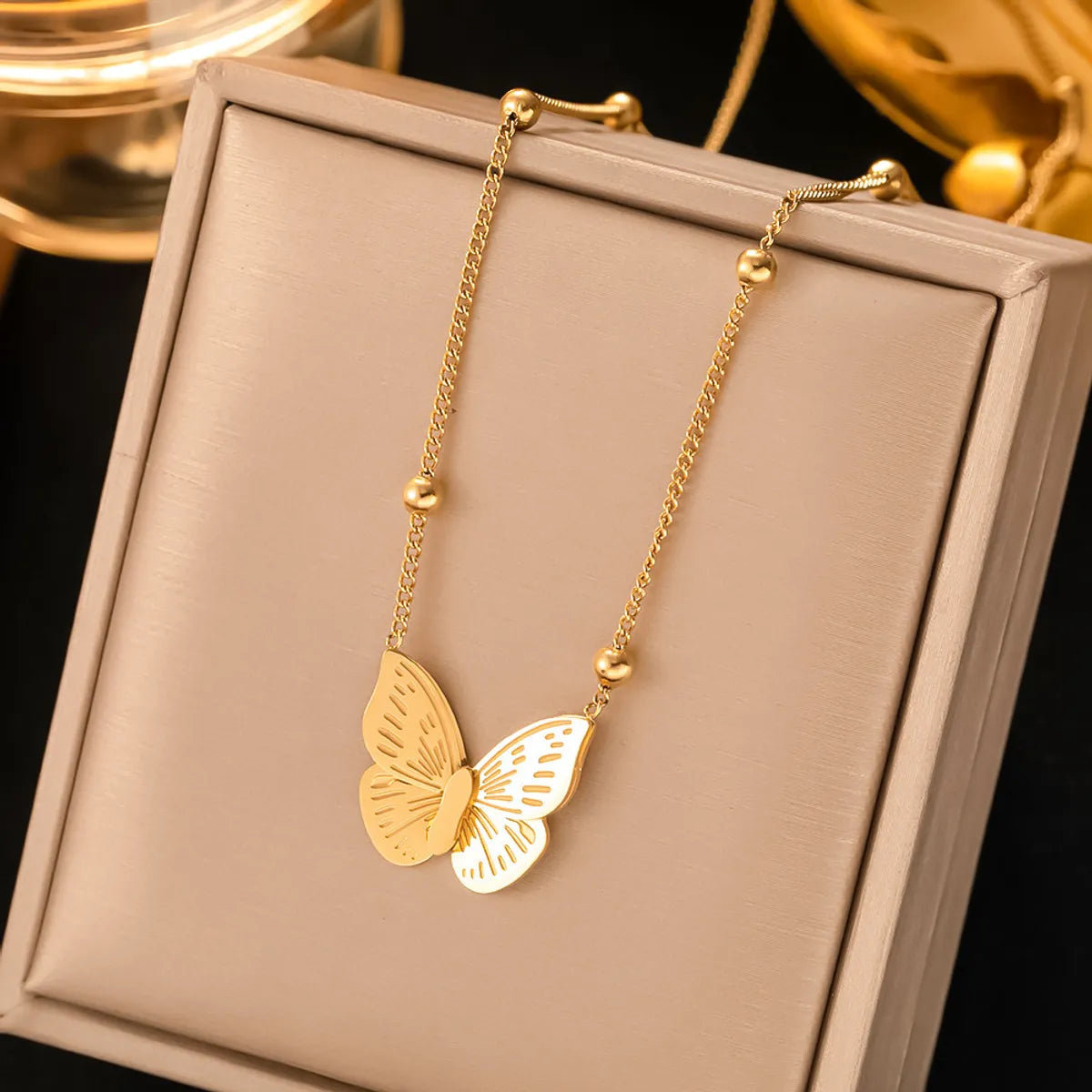 Sweet Butterfly Titanium Steel Plating Earrings Necklace