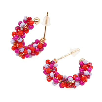 1 Pair Sweet C Shape Multicolor Beaded Braid Glass Copper Ear Studs