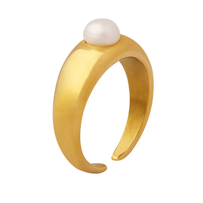 Sweet C Shape Titanium Steel Plating Inlay Pearl Open Ring