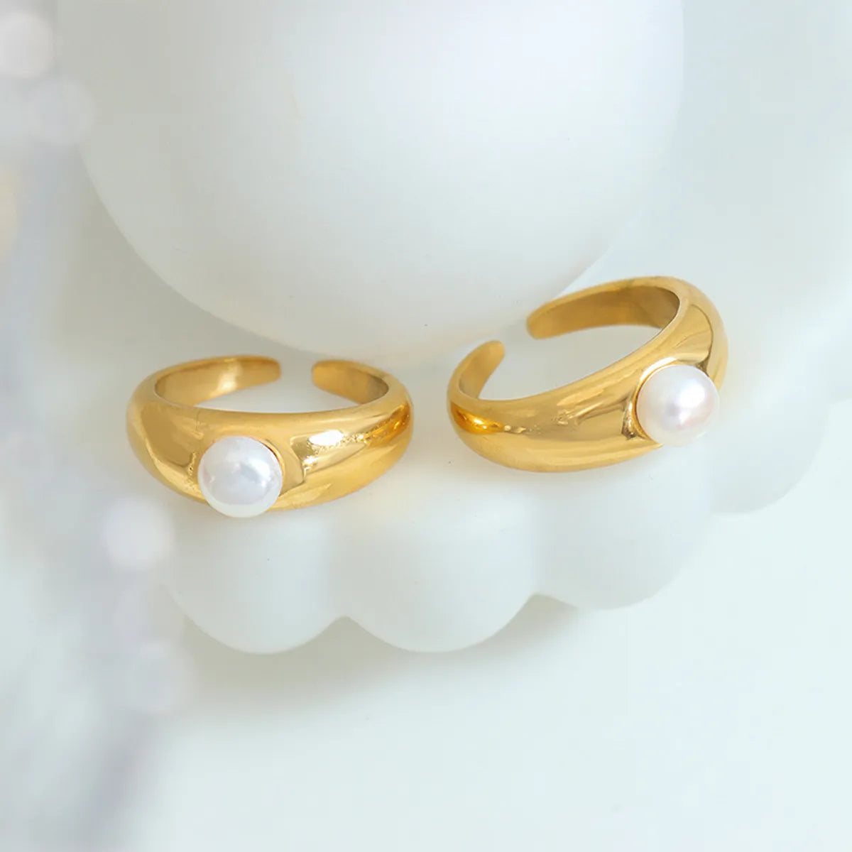 Sweet C Shape Titanium Steel Plating Inlay Pearl Open Ring