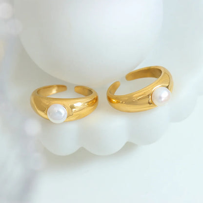 Sweet C Shape Titanium Steel Plating Inlay Pearl Open Ring