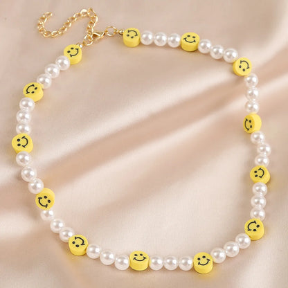 Sweet Cartoon Artificial Pearl Soft Clay Beaded Women'S Necklace