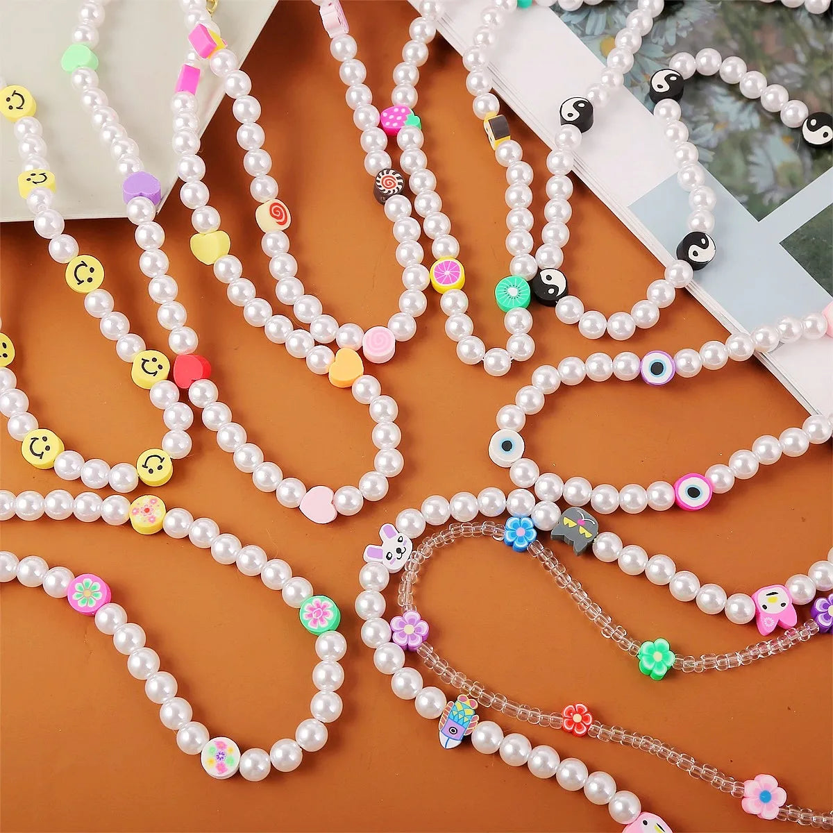 Sweet Cartoon Artificial Pearl Soft Clay Beaded Women'S Necklace