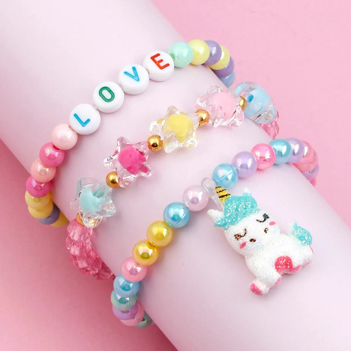 Sweet Cartoon Arylic Plastic Resin Beaded Girl's Bracelets