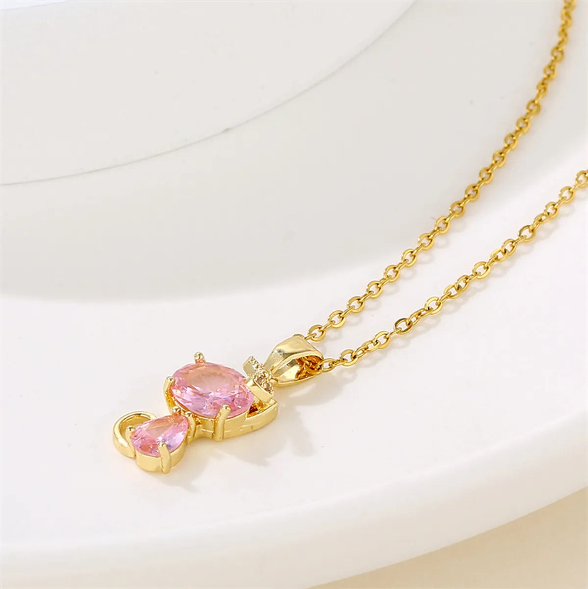 Sweet Cat Stainless Steel Plating Inlay Artificial Diamond Pendant Necklace