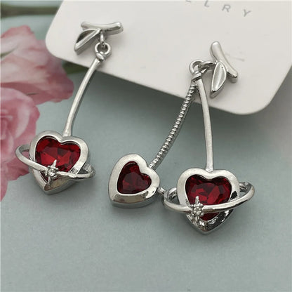 Sweet Cherry Alloy Plating Artificial Diamond Women's Drop Earrings 1 Pair