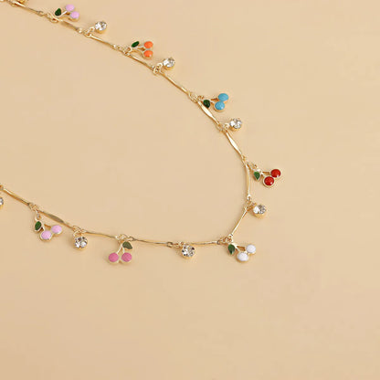 Sweet Cherry Alloy Plating Inlay Zircon Choker