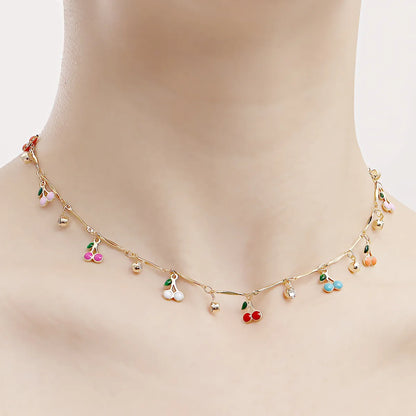 Sweet Cherry Alloy Plating Inlay Zircon Choker