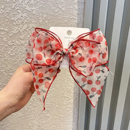 Sweet Cherry Bow Knot Synthetic Yarn Handmade Hair Clip 1 Piece