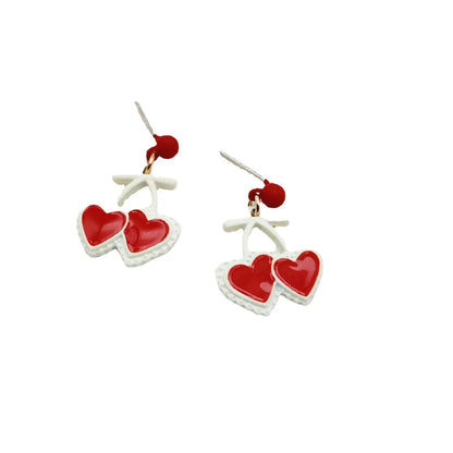 Sweet Cherry Heart Shape Alloy Enamel Drop Earrings