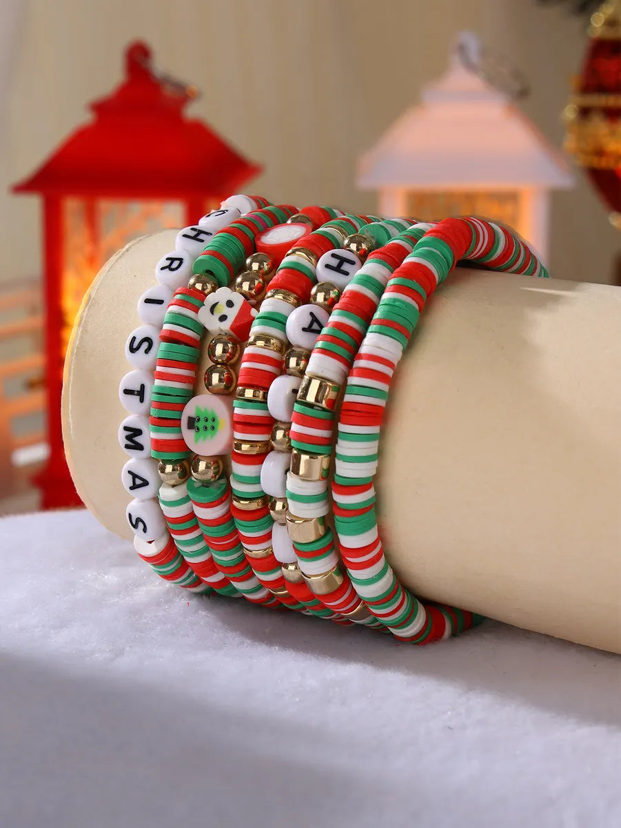 Sweet Christmas Tree Santa Claus Letter Soft Clay Beaded Christmas Women's Bracelets