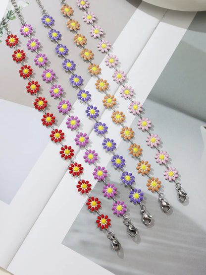 Sweet Classic Style Daisy 304 Stainless Steel Bracelets In Bulk