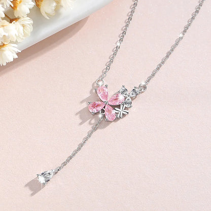 Sweet Classic Style Heart Shape Sterling Silver Plating Inlay Zircon White Gold Plated Pendant Necklace