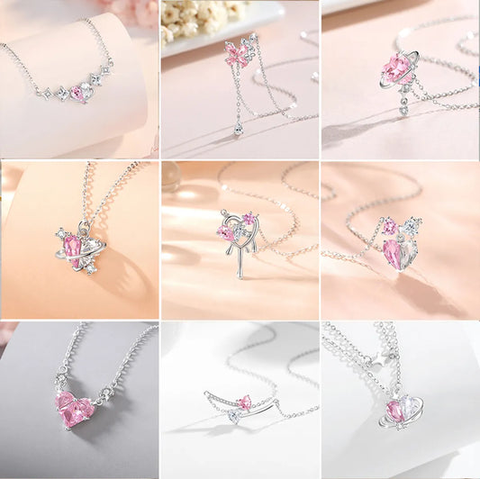 Sweet Classic Style Heart Shape Sterling Silver Plating Inlay Zircon White Gold Plated Pendant Necklace