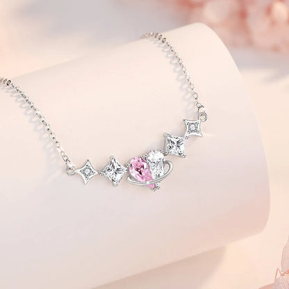 Sweet Classic Style Heart Shape Sterling Silver Plating Inlay Zircon White Gold Plated Pendant Necklace