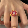 Sweet Classic Style Korean Style Heart Shape Flower Alloy Enamel Inlay Rhinestones Women'S Open Rings