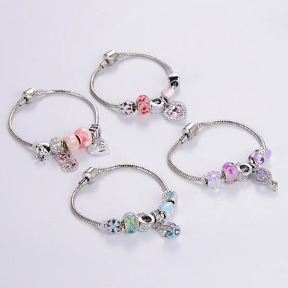 Sweet Classic Style Rabbit Heart Shape Elephant Stainless Steel Alloy Epoxy Inlay Rhinestones Bangle