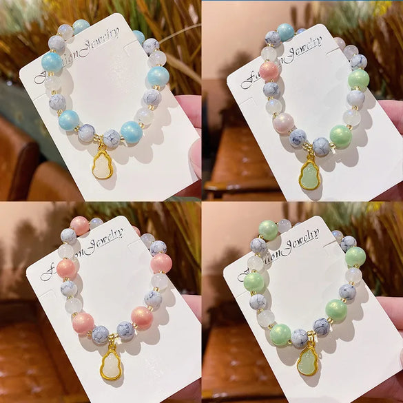 Sweet Color Block Cat Gourd Alloy Glass Wholesale Bracelets
