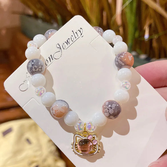 Sweet Color Block Cat Gourd Alloy Glass Wholesale Bracelets