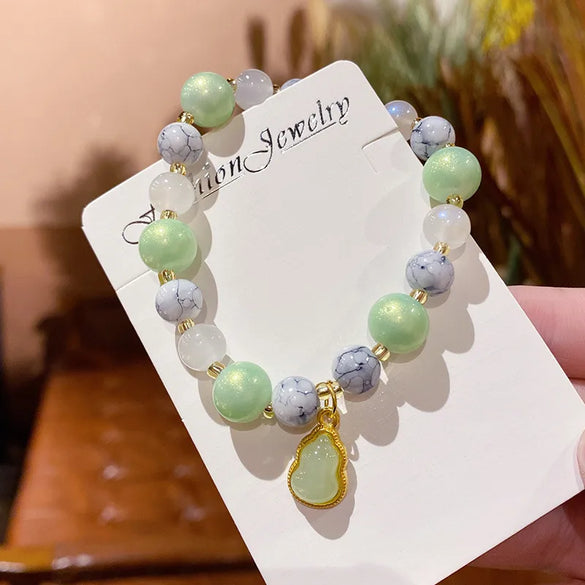 Sweet Color Block Cat Gourd Alloy Glass Wholesale Bracelets