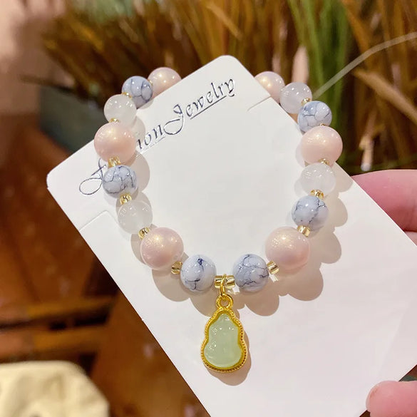 Sweet Color Block Cat Gourd Alloy Glass Wholesale Bracelets