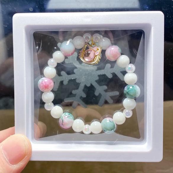 Sweet Color Block Cat Gourd Alloy Glass Wholesale Bracelets