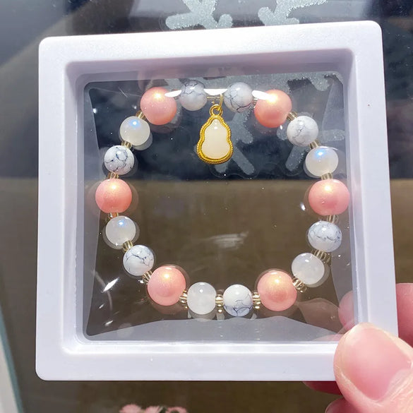 Sweet Color Block Cat Gourd Alloy Glass Wholesale Bracelets