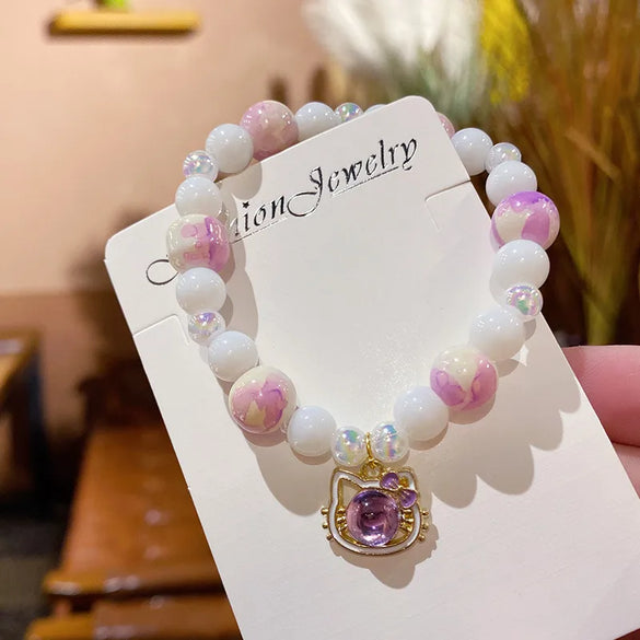 Sweet Color Block Cat Gourd Alloy Glass Wholesale Bracelets